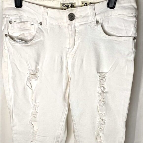 Indigo Rein White Stretch Distressed Cropped Jeans - Picture 1 of 5